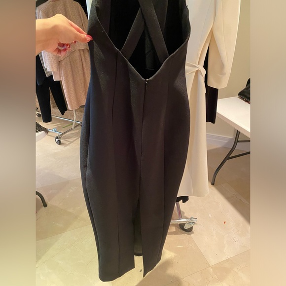 Black high neck, halter midi dress with crisscross back detail. - Picture 3 of 4